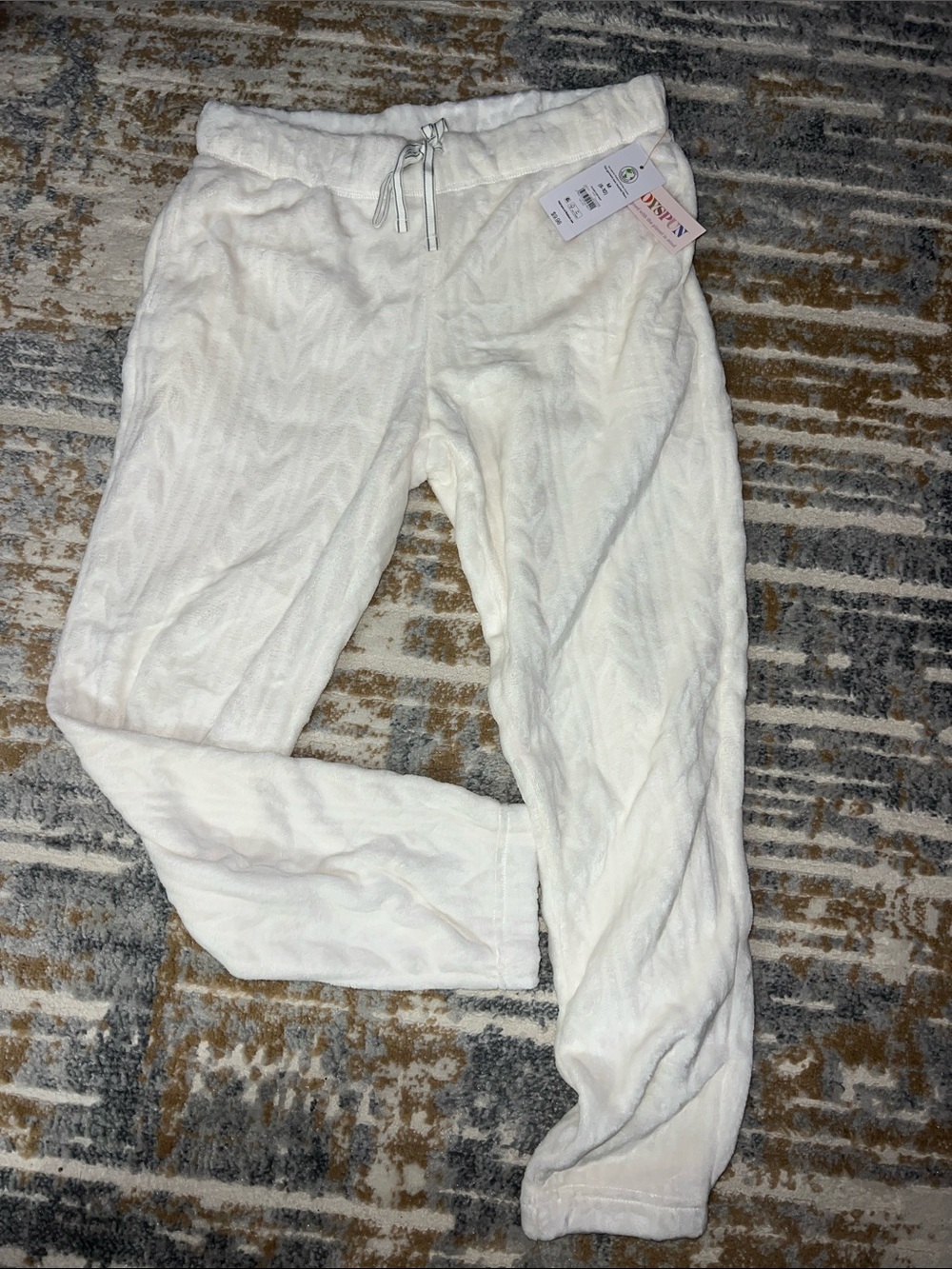 Cream Cable-Knit Jogger Pants with Drawstring